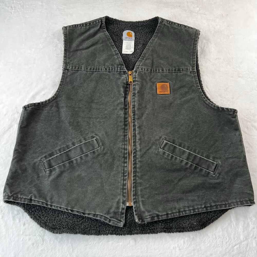 Carhartt Vintage Moss Green Vest Sherpa Lined Men's size XL V13 MOS